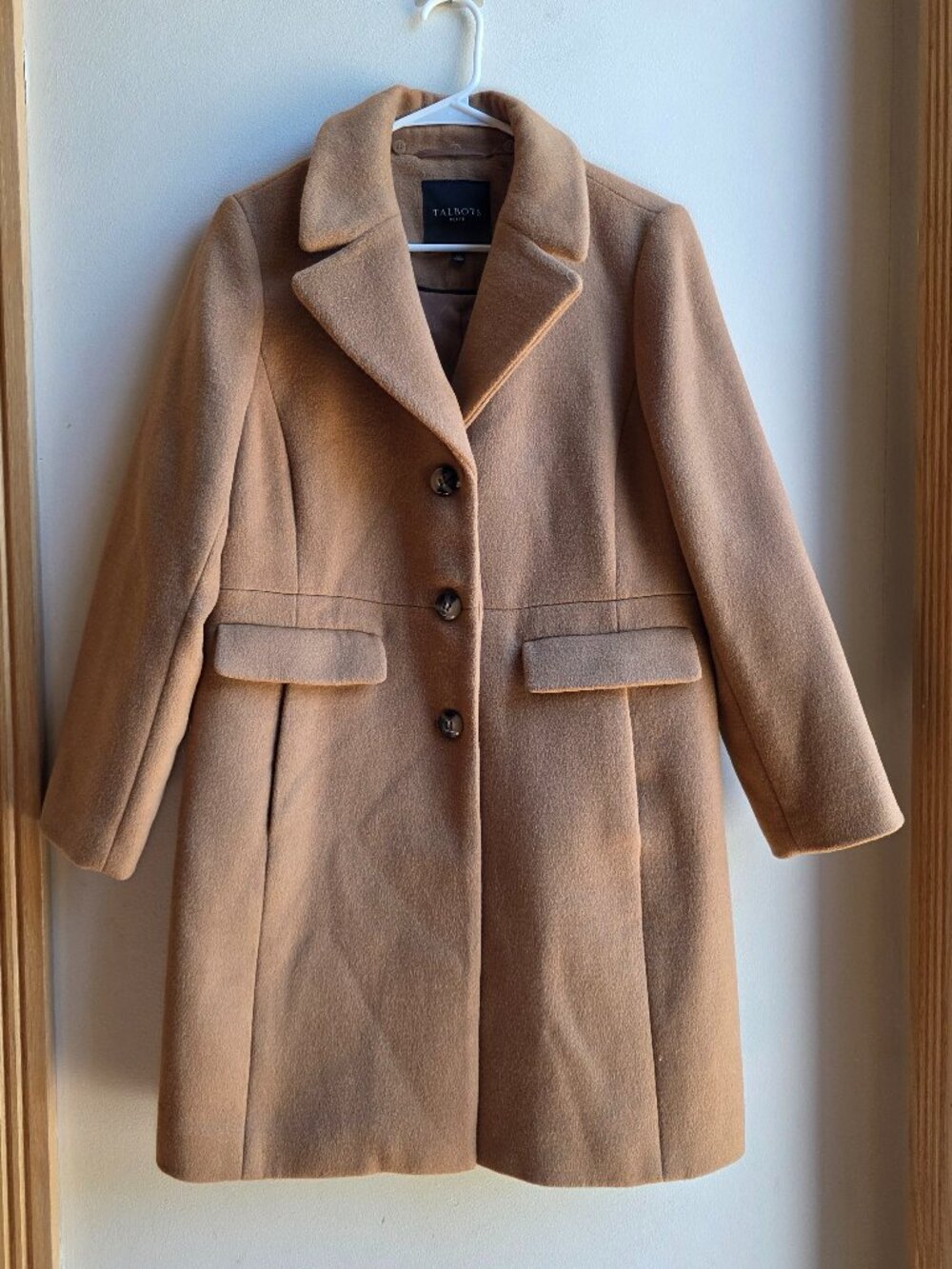 Talbots Camel Single Breasted Wool Winter Coat Size 12 Petite